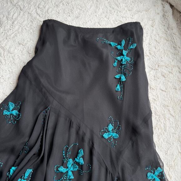 SOLD Mixit 100% silk chiffon midi skirt beaded sequin floral maxi ribbon fairy - Picture 6 of 15